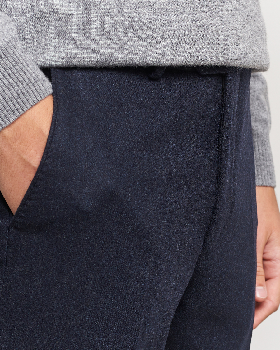 Heren | Broeken | Oscar Jacobson | Denz Turn Up Flannel Trousers Navy Melange