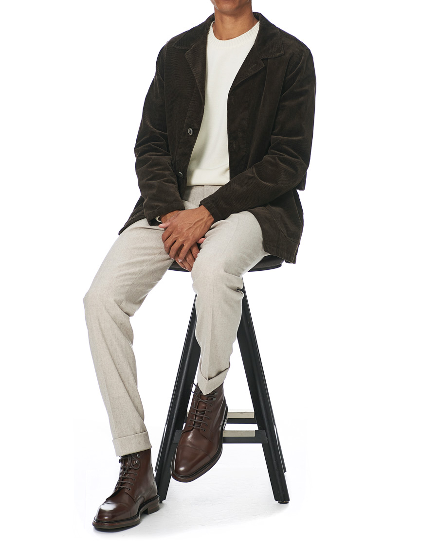 Heren | Broeken | Oscar Jacobson | Denz Turn Up Flannel Trousers Beige