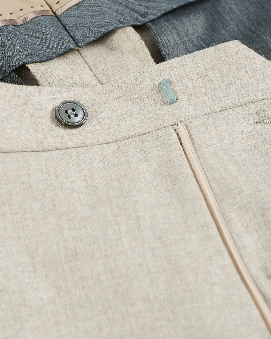 Heren | Broeken | Oscar Jacobson | Denz Turn Up Flannel Trousers Beige