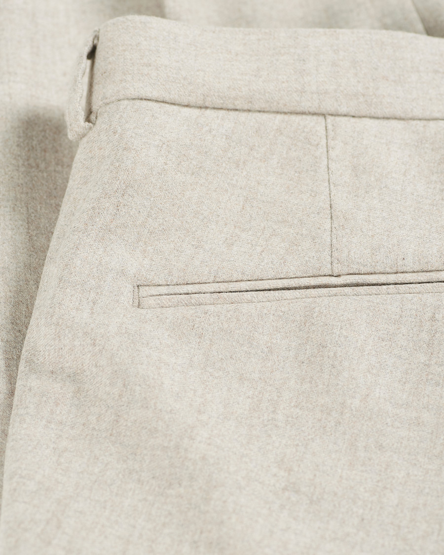 Heren | Broeken | Oscar Jacobson | Denz Turn Up Flannel Trousers Beige