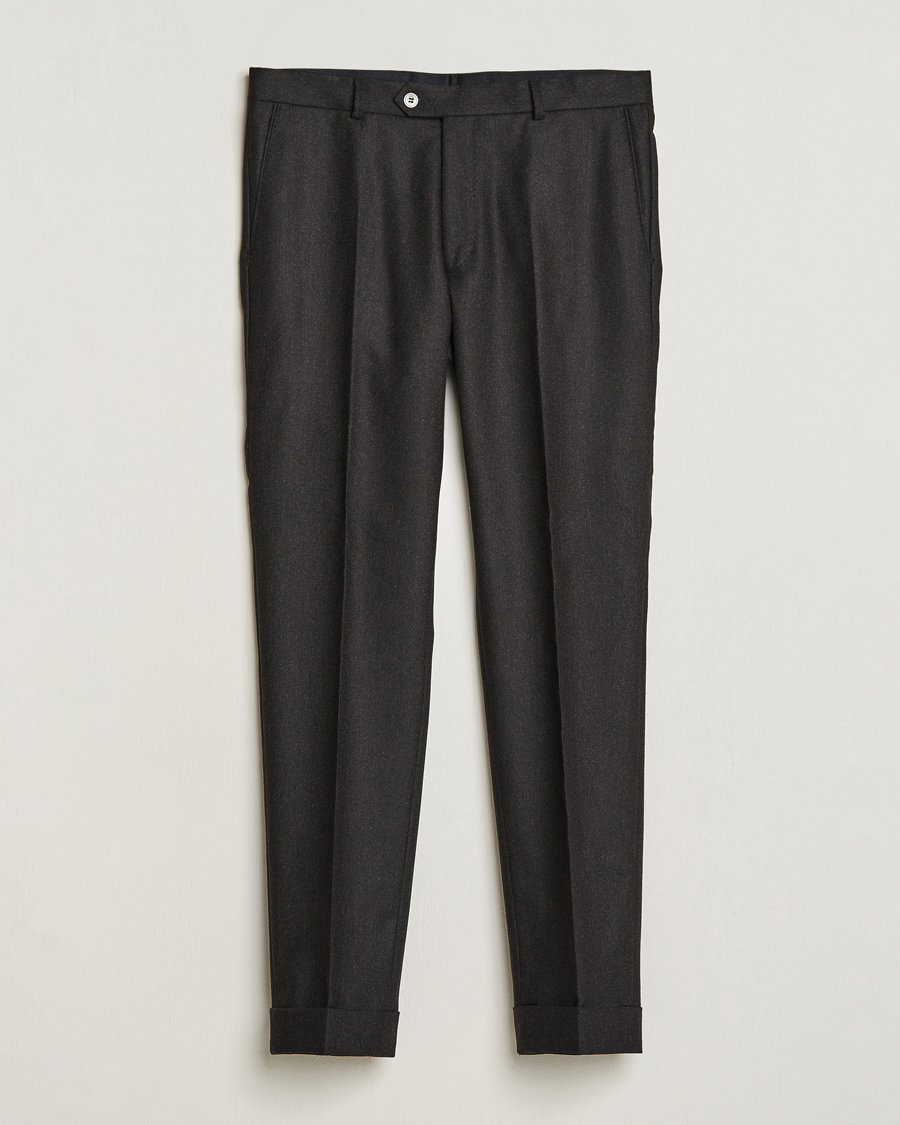Heren | Broeken | Oscar Jacobson | Denz Turn Up Flannel Trousers Brown Melange