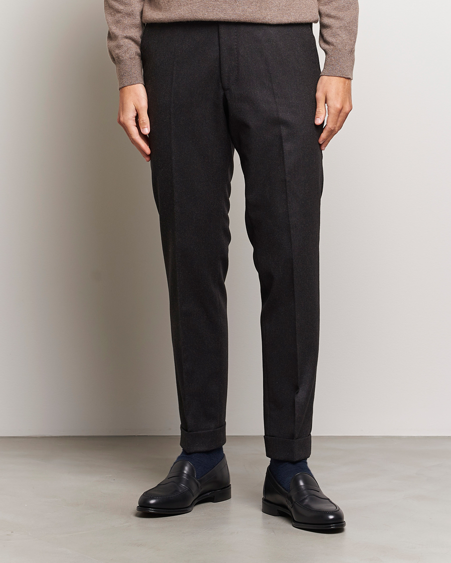 Heren | Broeken | Oscar Jacobson | Denz Turn Up Flannel Trousers Brown Melange
