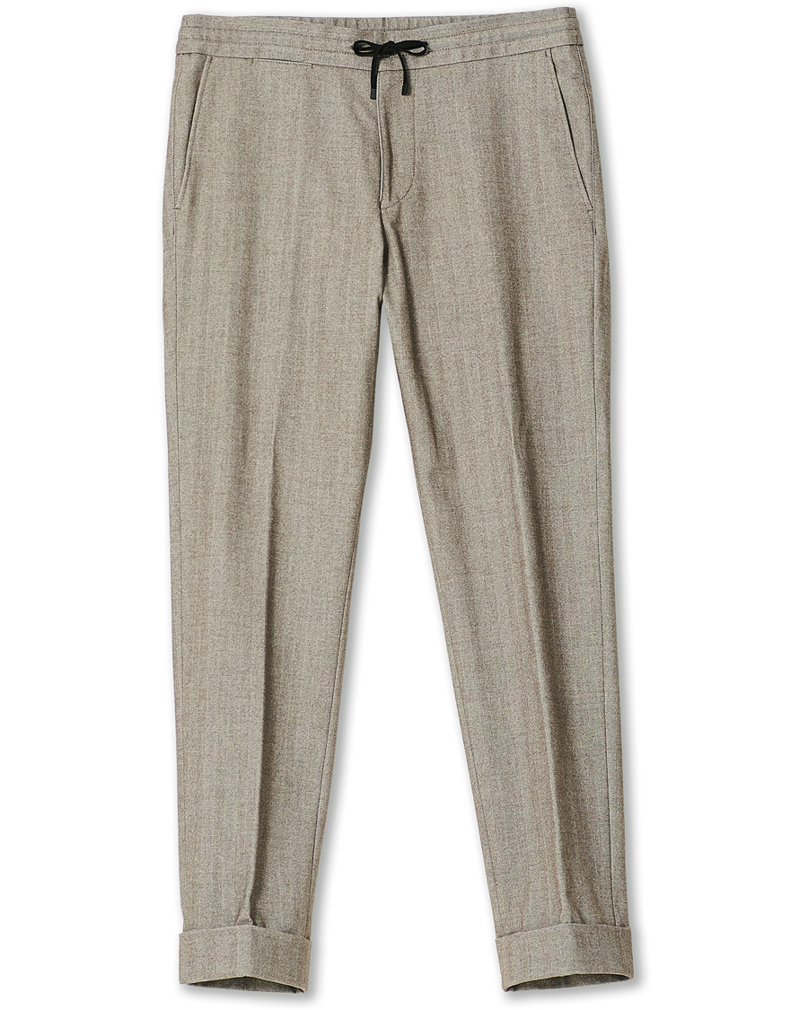 Heren | Broeken | Oscar Jacobson | Nolan Drawstring Herringbone Trousers Light Brown