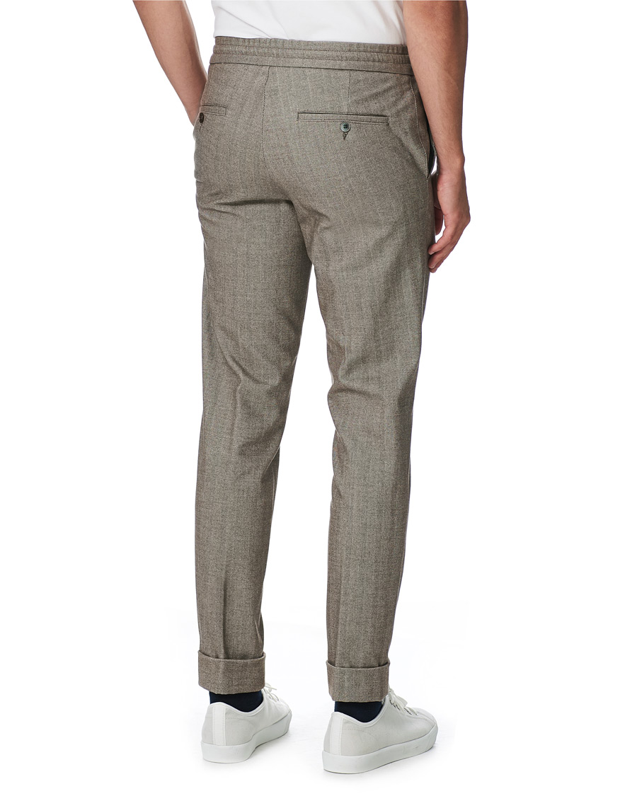 Heren | Broeken | Oscar Jacobson | Nolan Drawstring Herringbone Trousers Light Brown