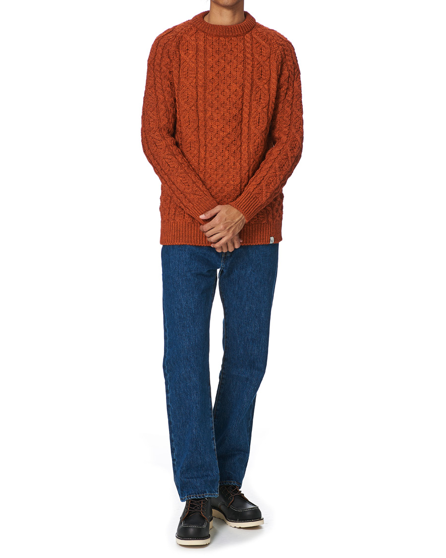 Heren | Truien | Peregrine | Hudson Wool Aran Knitted Jumper Orange