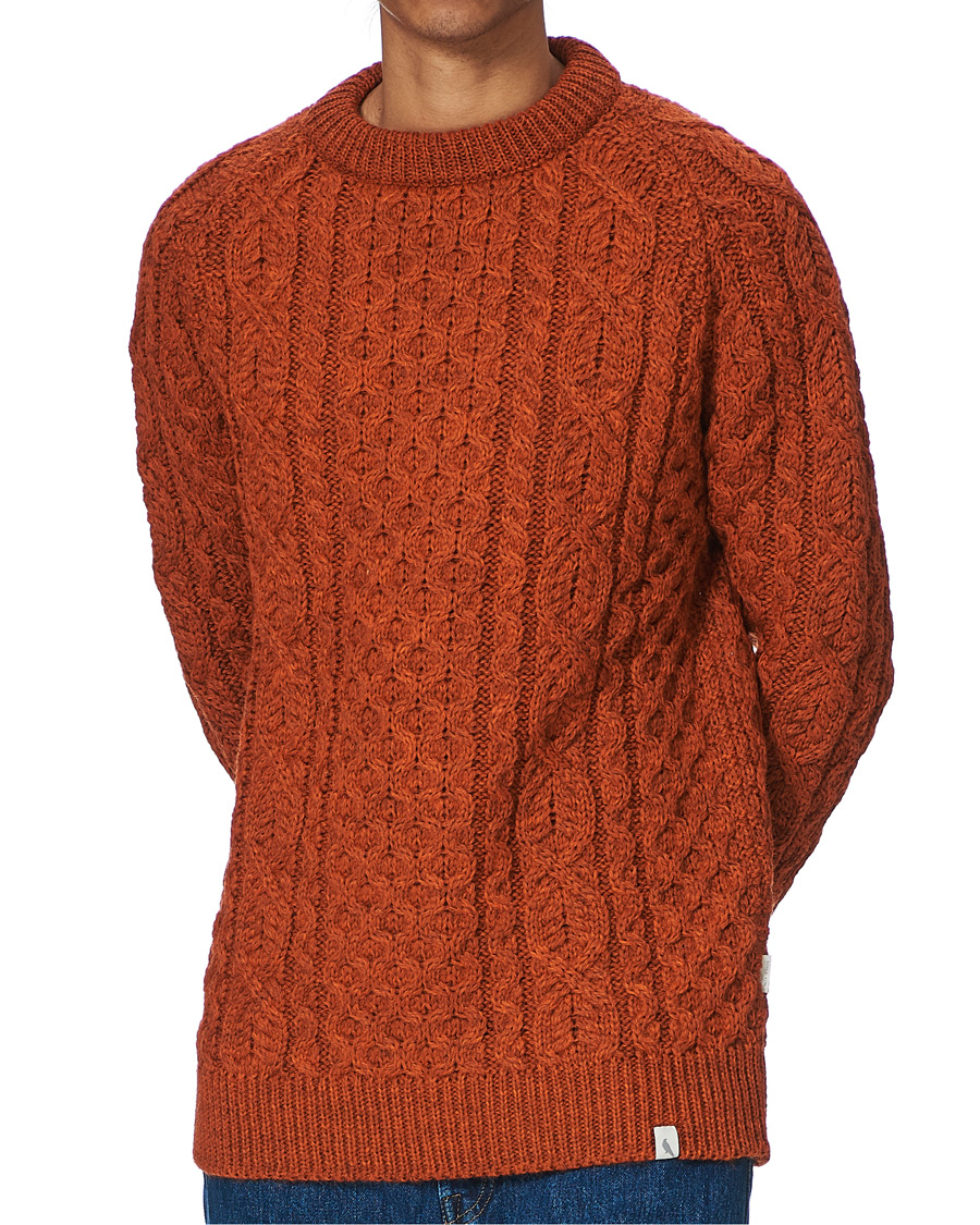 Heren | Truien | Peregrine | Hudson Wool Aran Knitted Jumper Orange