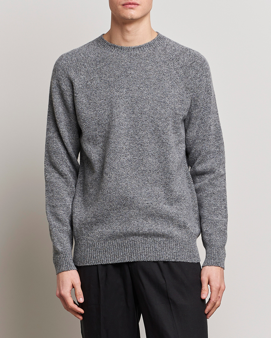 Heren | Truien | Sunspel | Lambswool Crew Neck Grey Melange