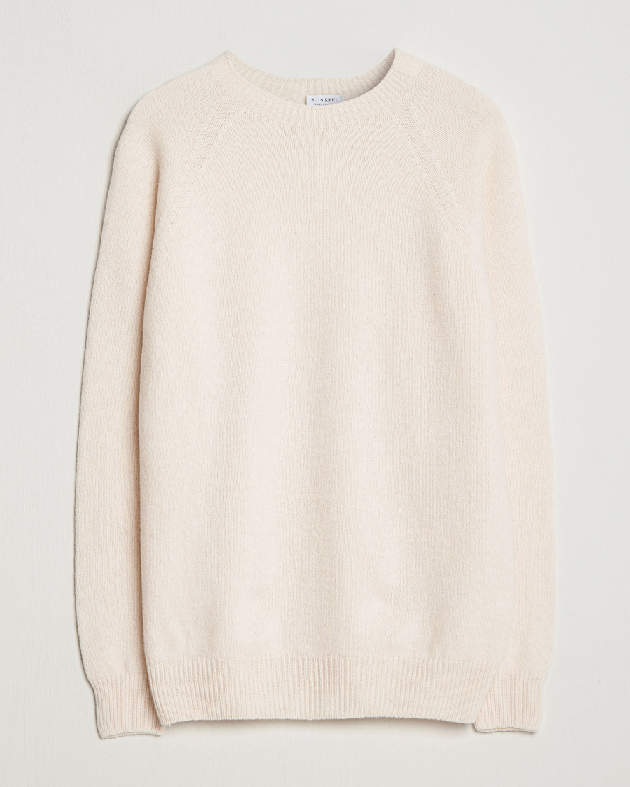 Heren | Truien | Sunspel | Lambswool Crew Neck Ecru
