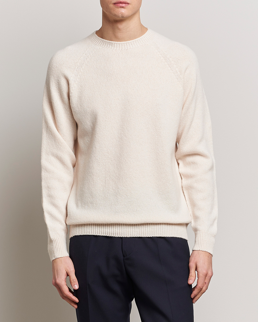 Heren | Gebreide truien | Sunspel | Lambswool Crew Neck Ecru