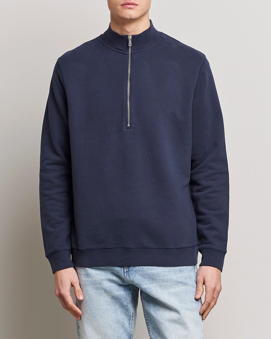 Heren | Sweatshirts | Sunspel | Loopback Half Zip Sweatshirt Navy