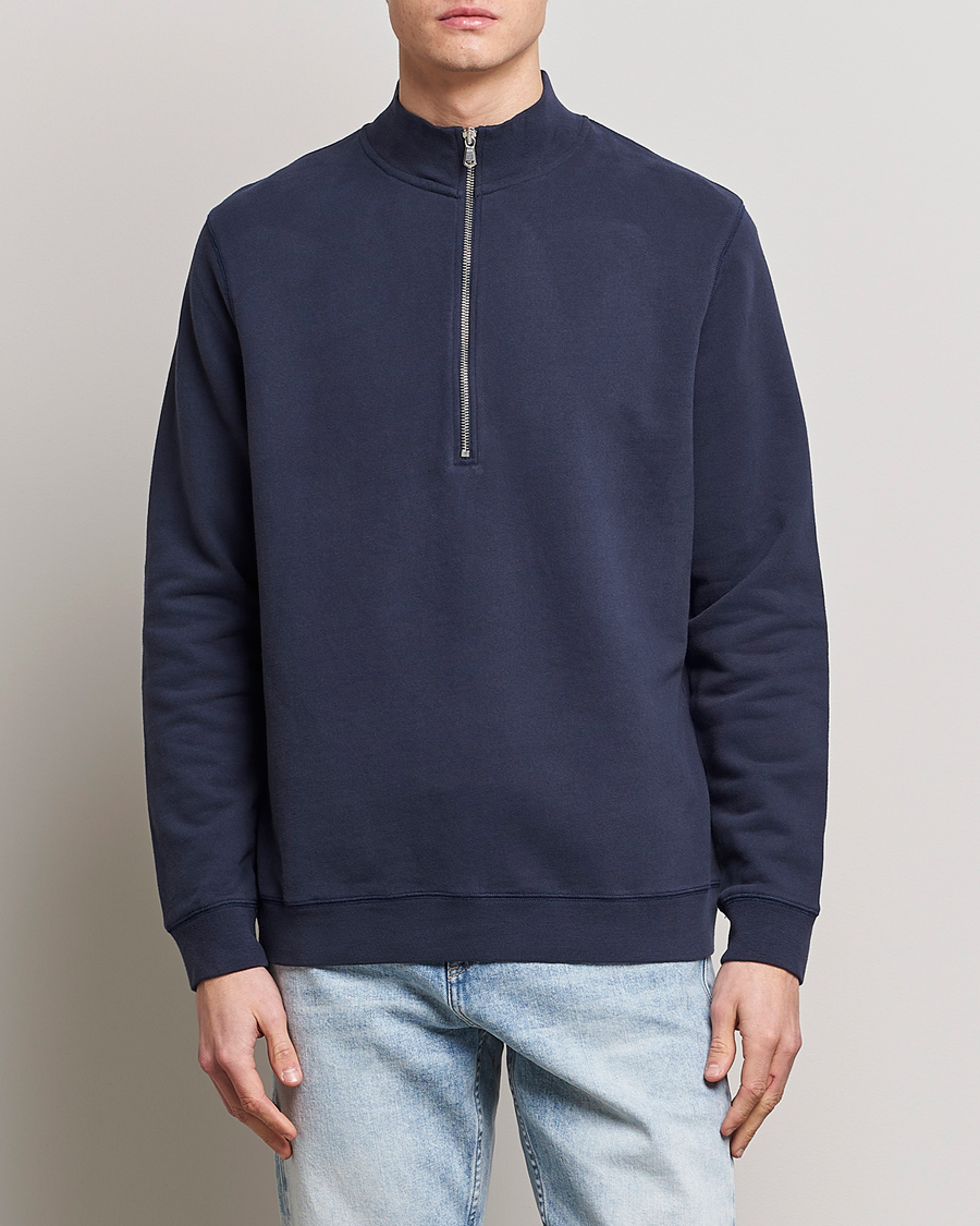 Heren | Truien | Sunspel | Loopback Half Zip Navy