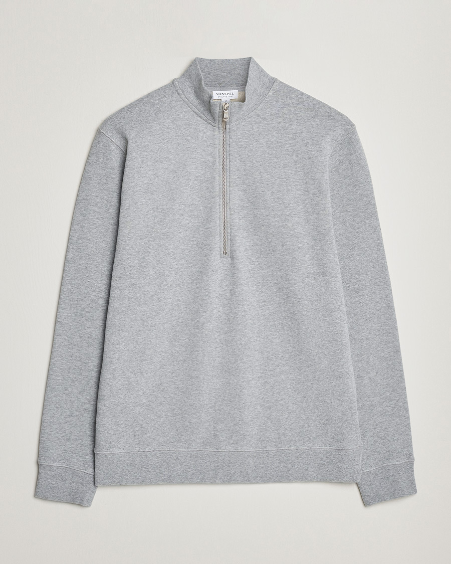 Heren | Truien | Sunspel | Loopback Half Zip Grey Melange