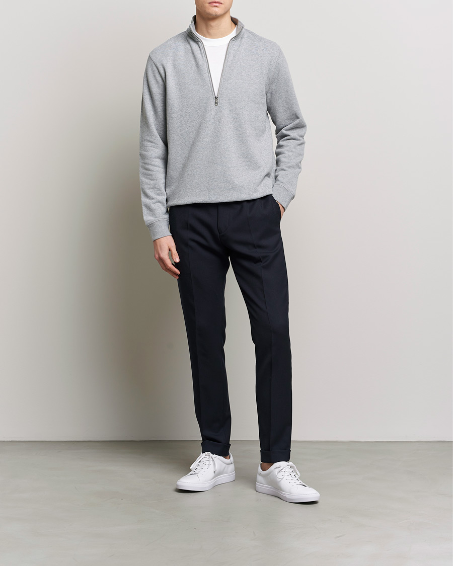 Heren | Truien | Sunspel | Loopback Half Zip Grey Melange