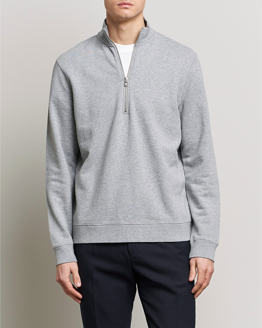 Heren | Truien | Sunspel | Loopback Half Zip Sweatshirt Grey Melange