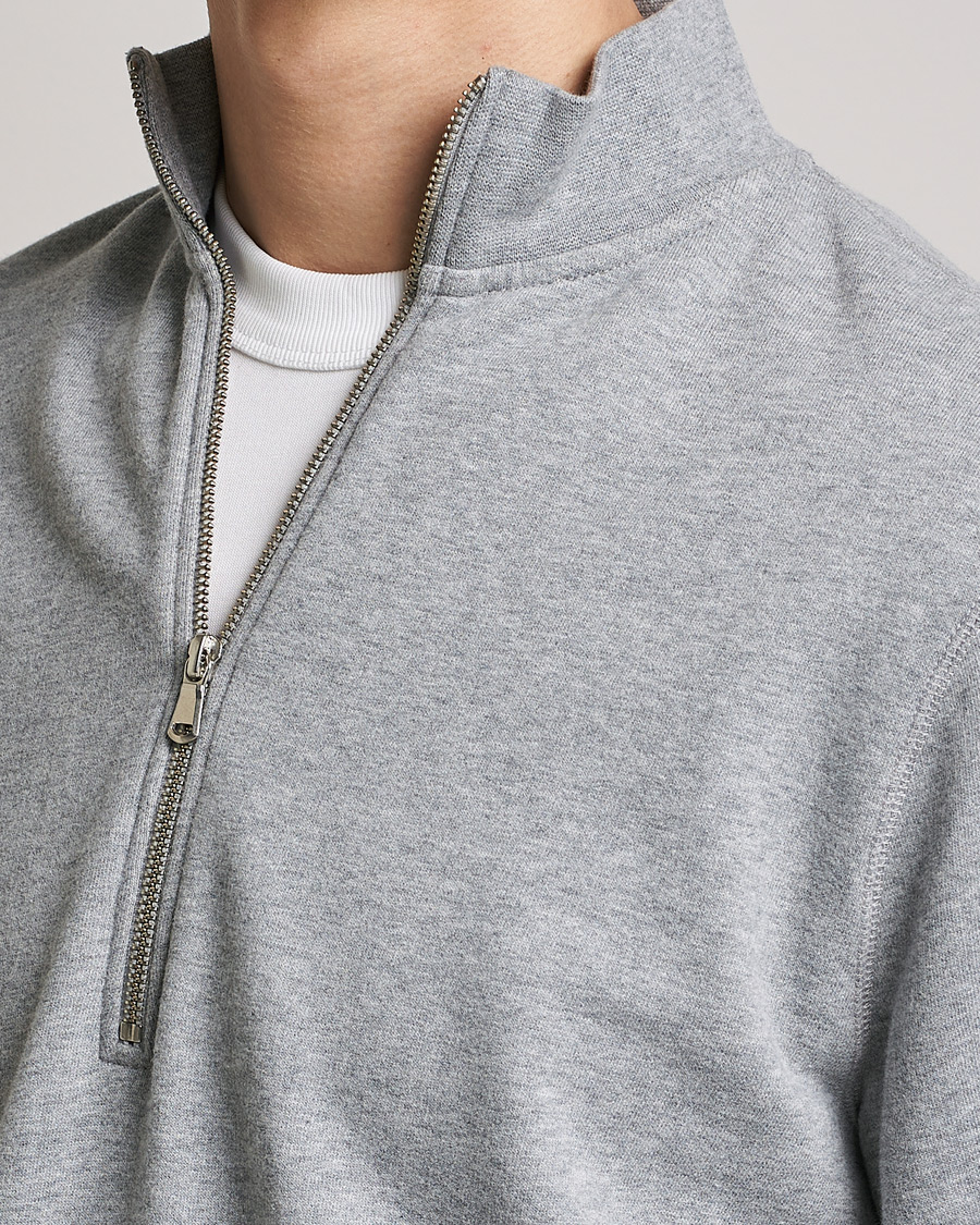 Heren | Truien | Sunspel | Loopback Half Zip Grey Melange