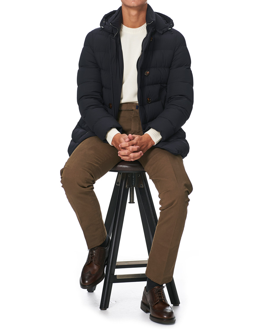 Heren | Jassen | MooRER | Double Breasted Stretch Nylon Hood Coat Navy