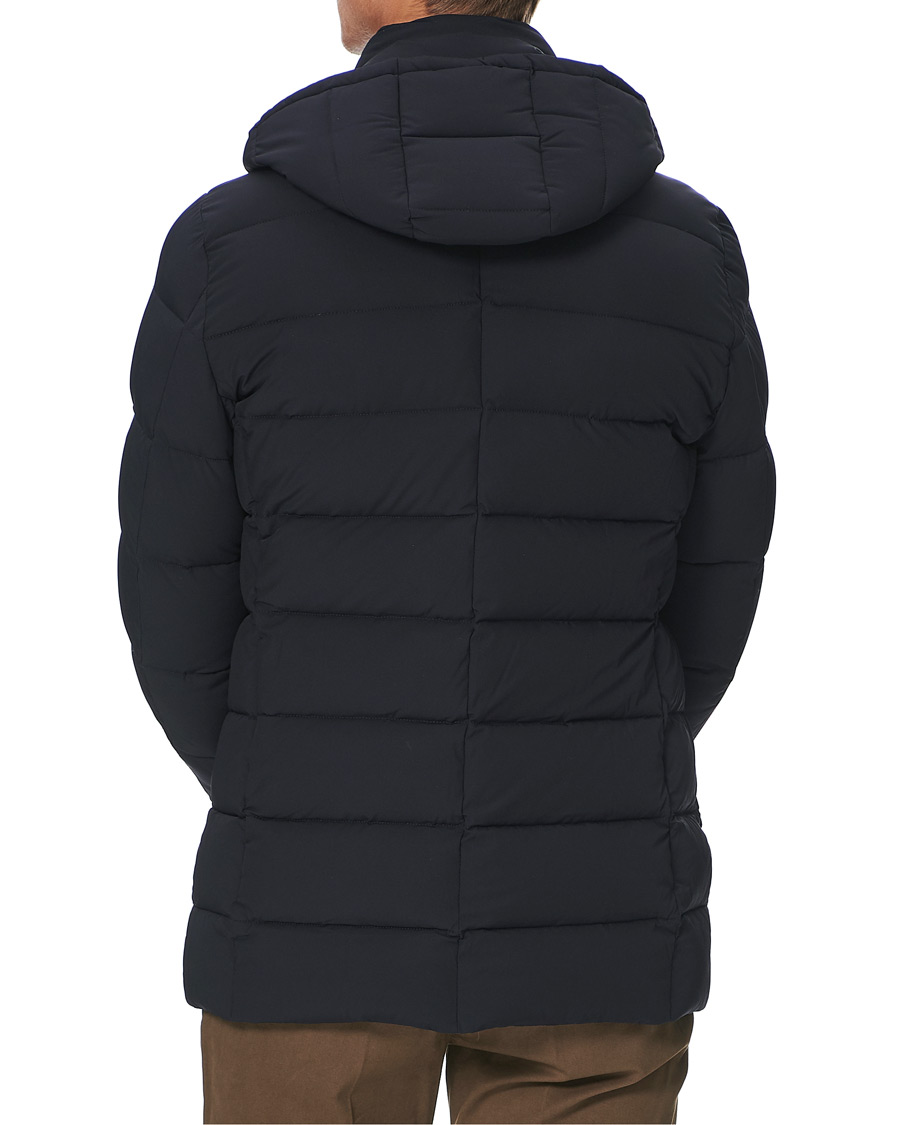 Heren | Jassen | MooRER | Double Breasted Stretch Nylon Hood Coat Navy