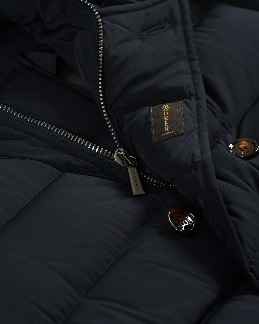 Heren | Jassen | MooRER | Double Breasted Stretch Nylon Hood Coat Navy