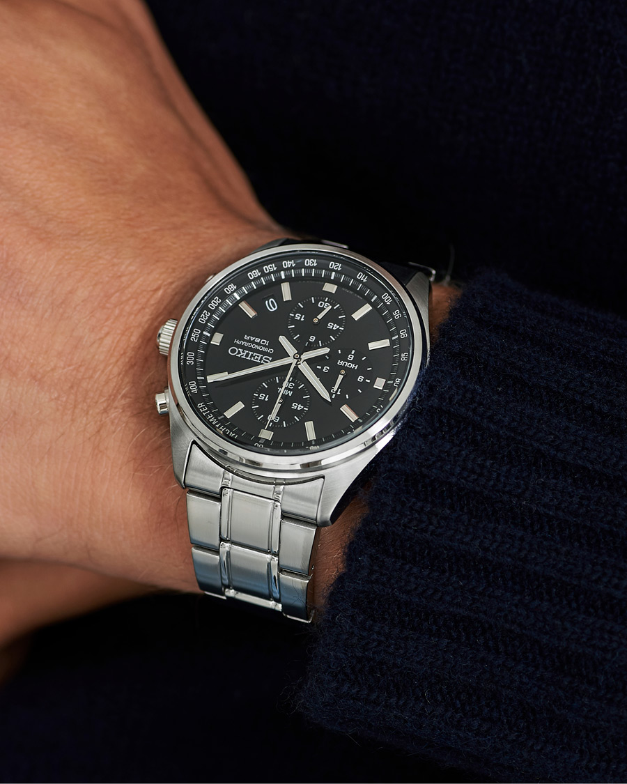 Seiko Chronograph 42mm Steel Black Dial Man CareOfCarl