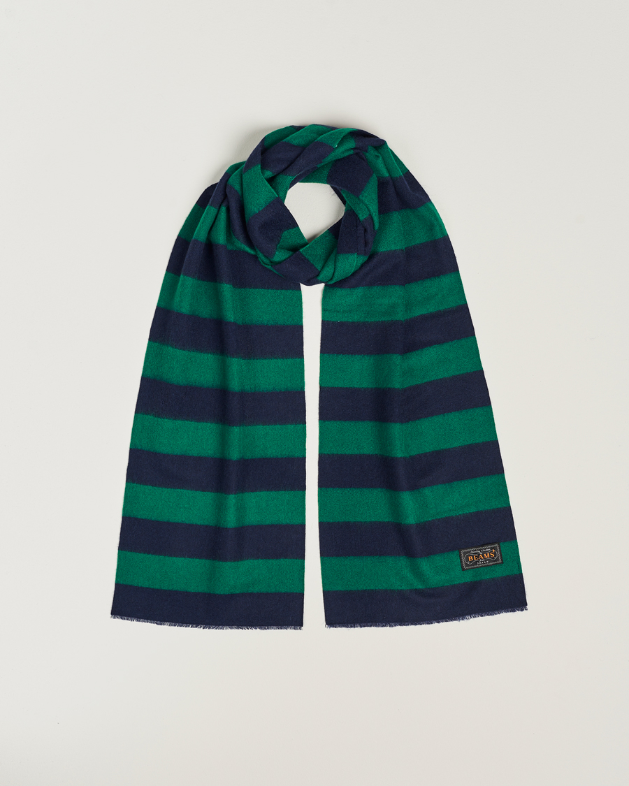 Heren | BEAMS PLUS Cashmere Stripe Scarf Green/Navy | BEAMS PLUS | Cashmere Stripe Scarf Green/Navy