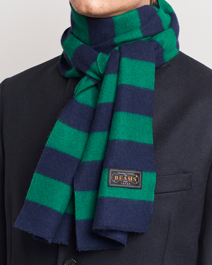 Heren | BEAMS PLUS Cashmere Stripe Scarf Green/Navy | BEAMS PLUS | Cashmere Stripe Scarf Green/Navy