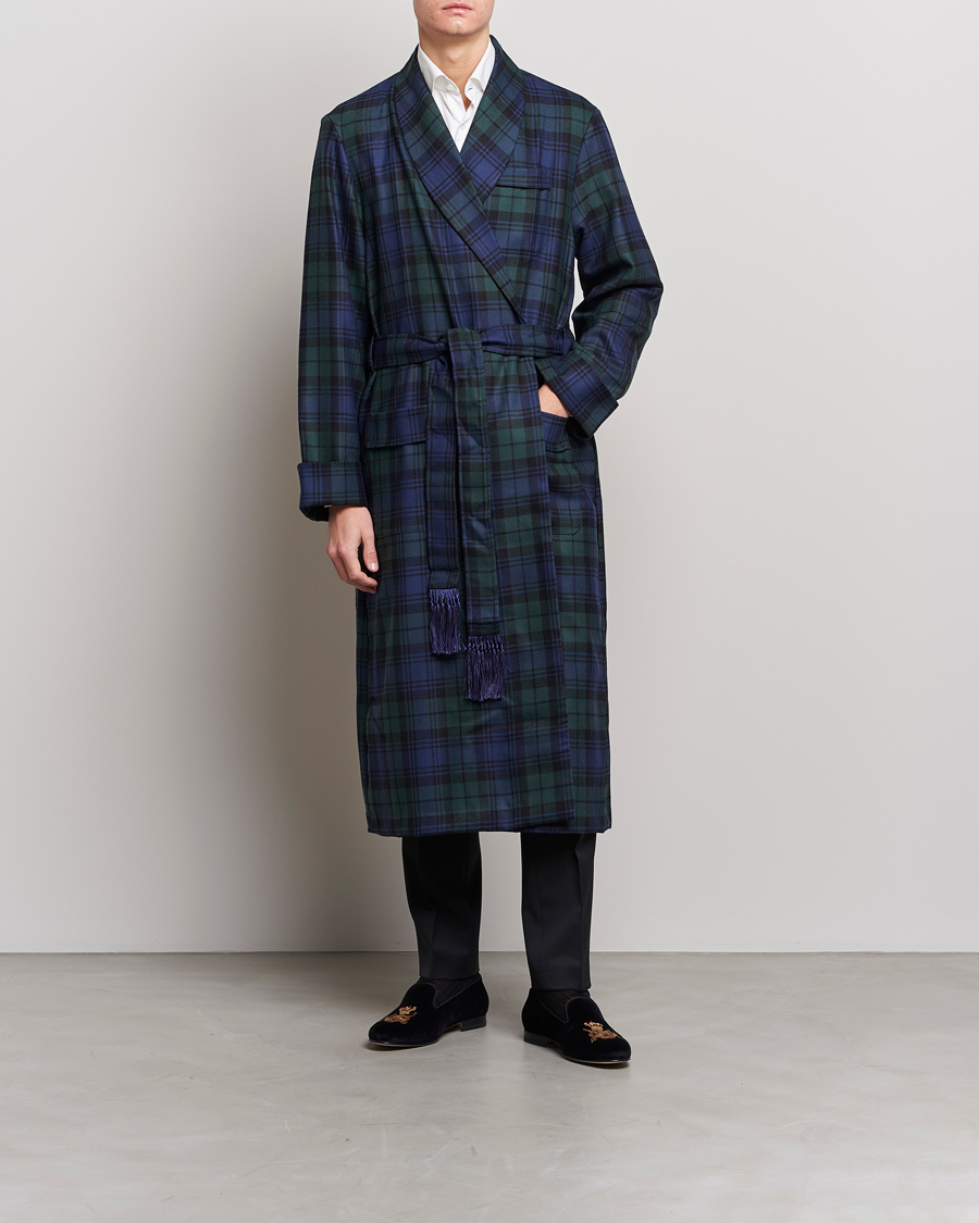 Heren | Pyjama's en gewaden | Derek Rose | Wool Tartan Dressing Gown Blackwatch