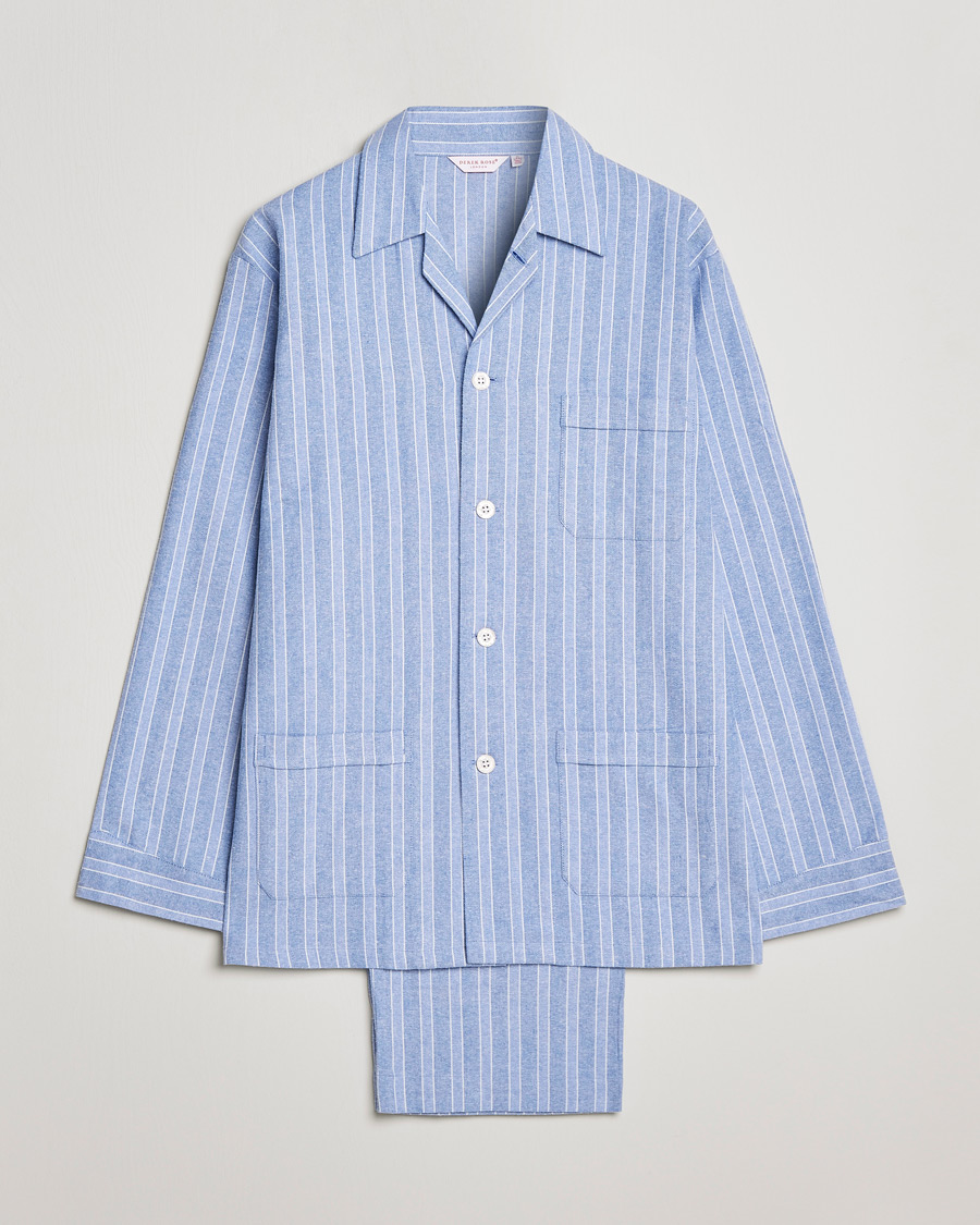 Heren | Pyjama's en gewaden | Derek Rose | Brushed Cotton Flannel Striped Pyjama Set Blue