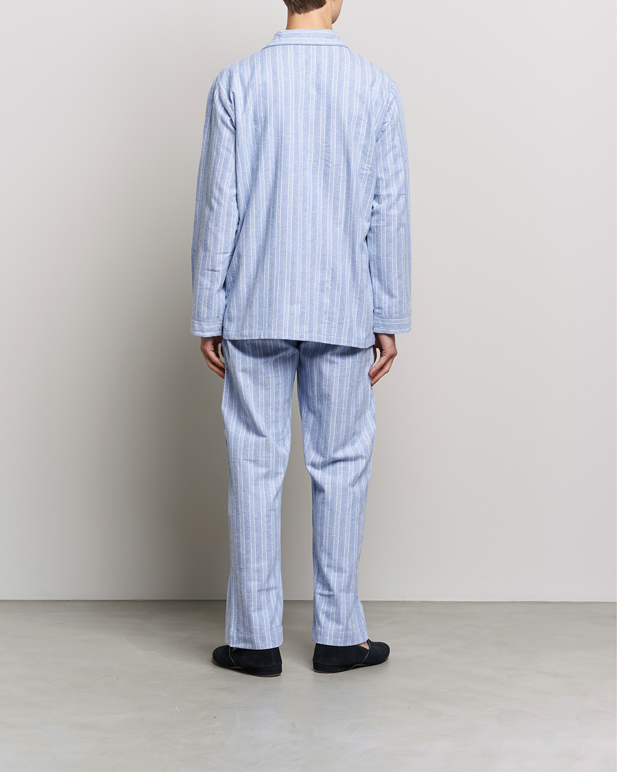 Heren | Loungewear | Derek Rose | Brushed Cotton Flannel Striped Pyjama Set Blue