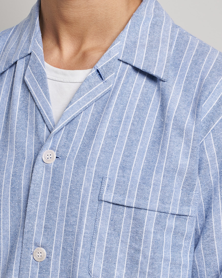 Heren | Pyjama's en gewaden | Derek Rose | Brushed Cotton Flannel Striped Pyjama Set Blue