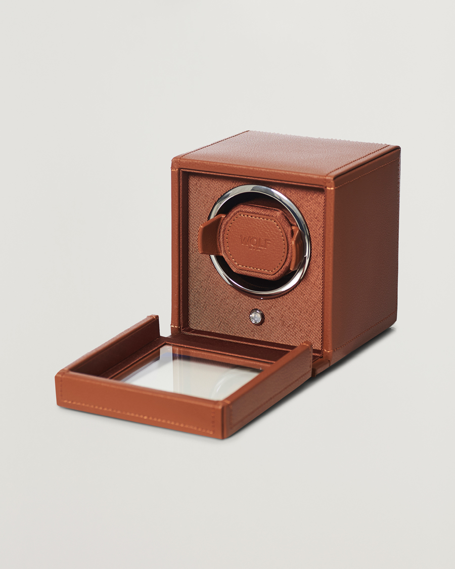 Herr | Klock- & smyckesetuin | WOLF | Cub Single Winder With Cover Cognac