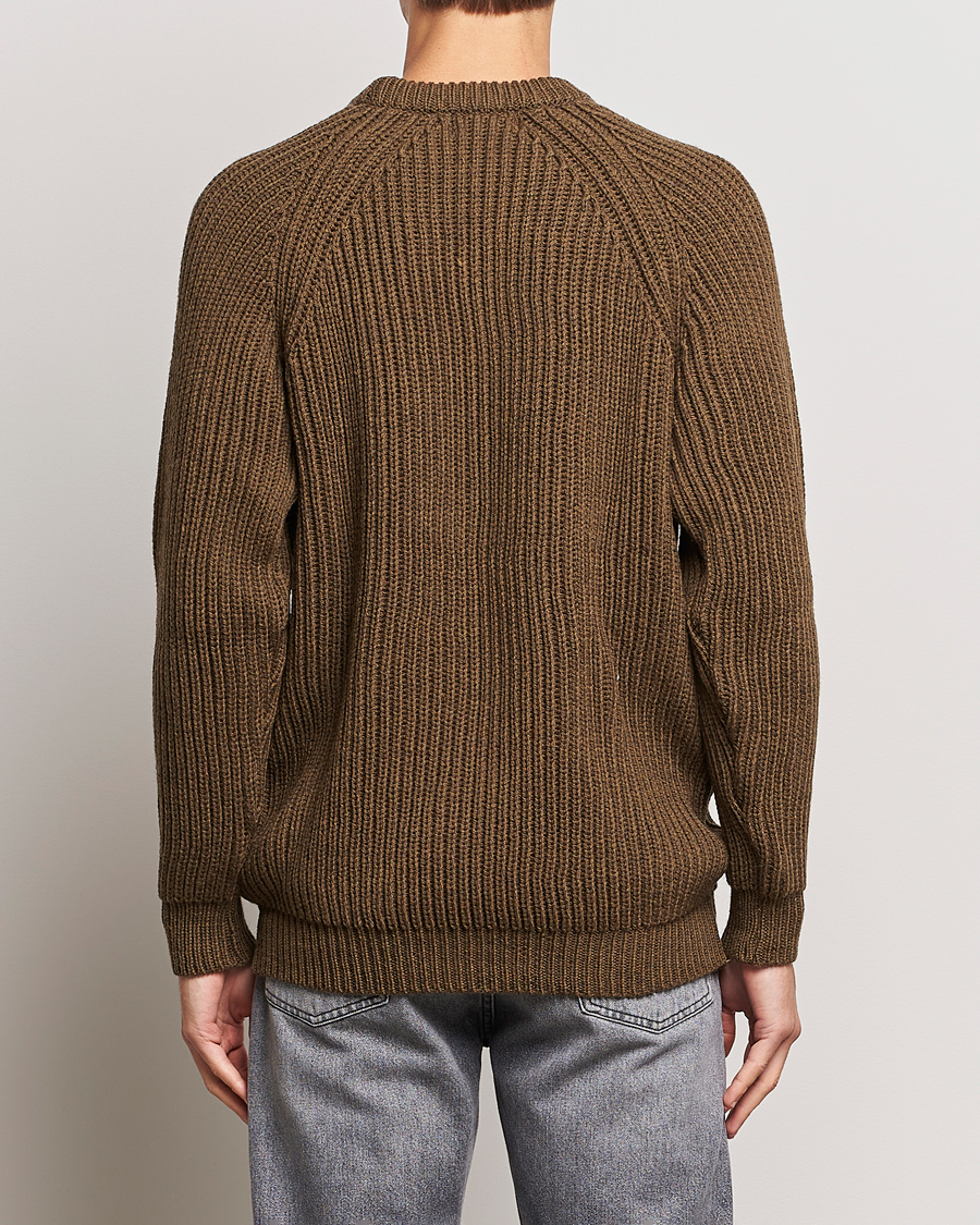 Heren | Truien | Gloverall | Fisherman Rib Chunky Wool Crew Dark Green