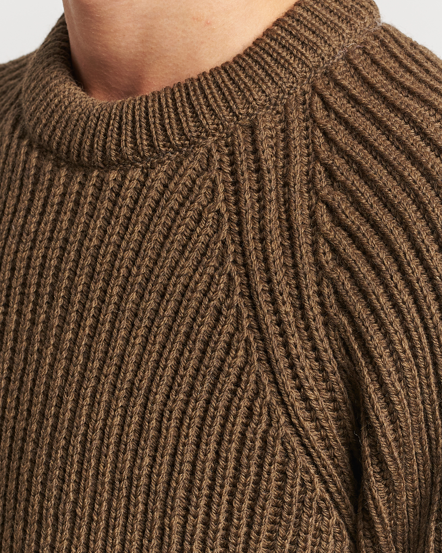 Heren | Truien | Gloverall | Fisherman Rib Chunky Wool Crew Dark Green