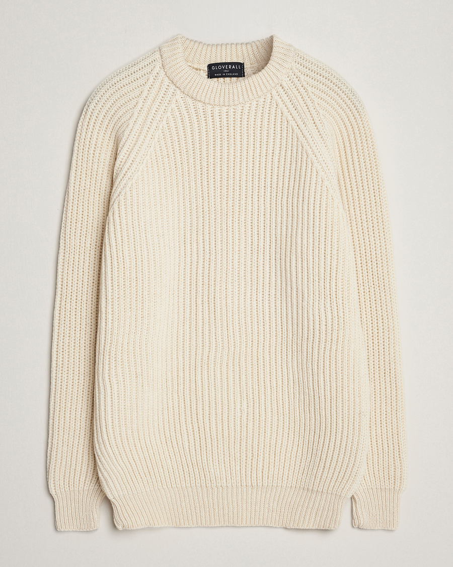Heren | Truien | Gloverall | Fisherman Rib Chunky Wool Crew Neck Ecru