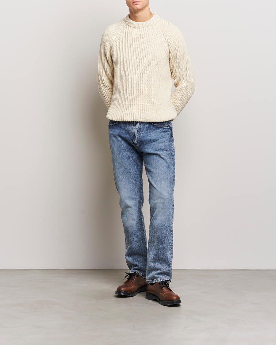 Heren | Truien | Gloverall | Fisherman Rib Chunky Wool Crew Neck Ecru