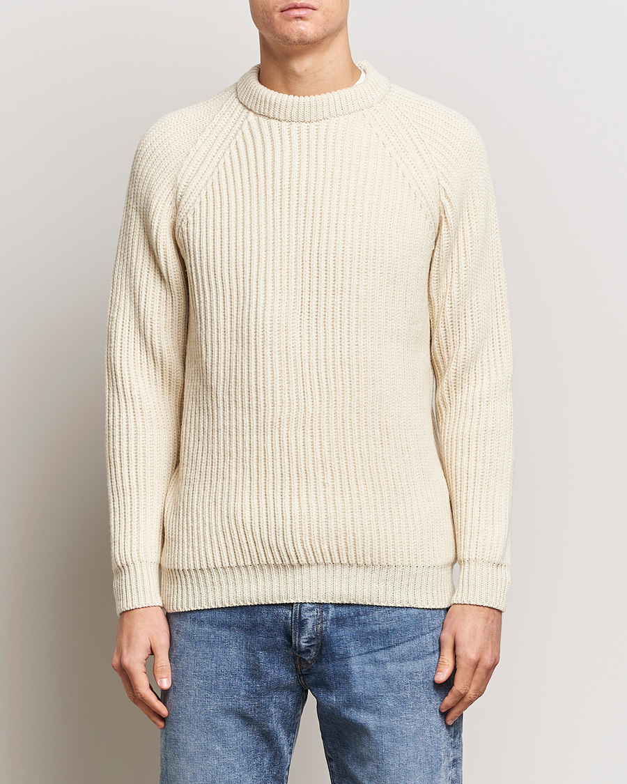 Heren | Truien | Gloverall | Fisherman Rib Chunky Wool Crew Neck Ecru