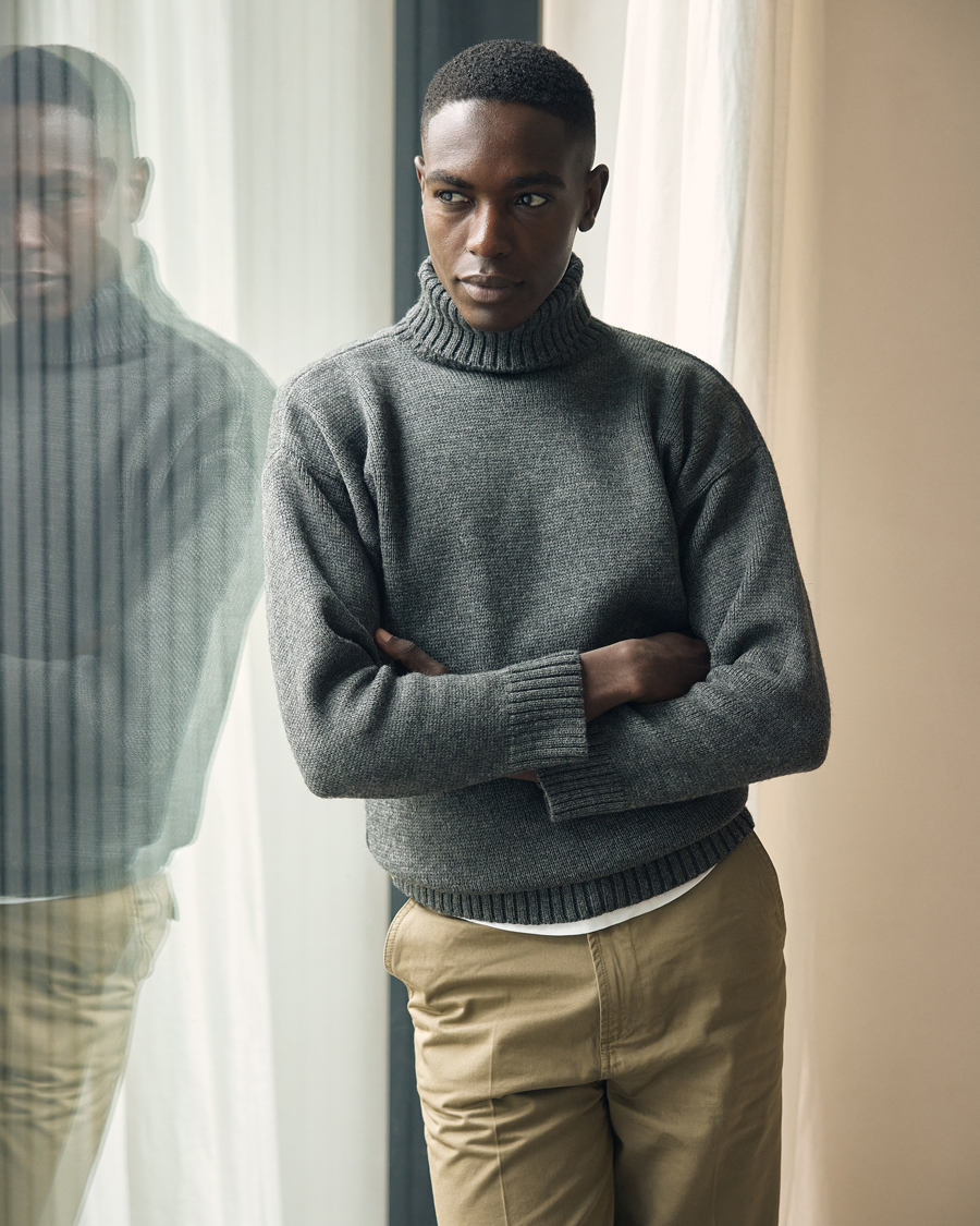 Heren | Truien | Gloverall | Submariner Chunky Wool Rollneck Grey