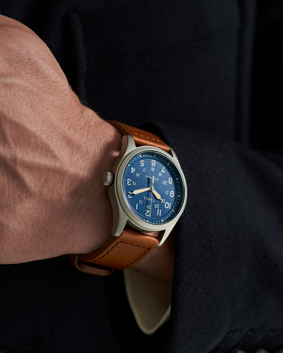 Heren | Lederen band | Timex | Field Post Mechanical Watch 38mm Blue Dial