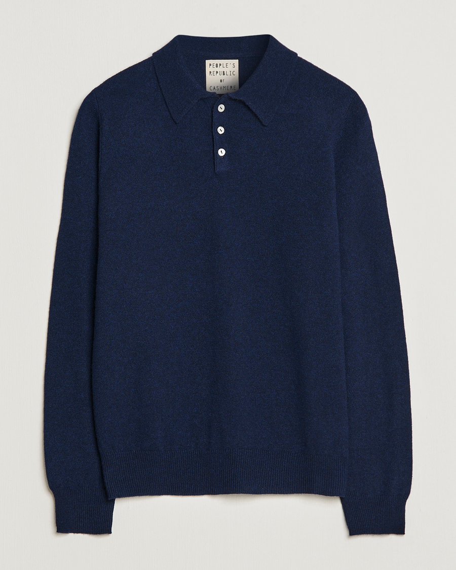 Heren | People's Republic of Cashmere | People's Republic of Cashmere | Cashmere Long Sleeve Polo Navy