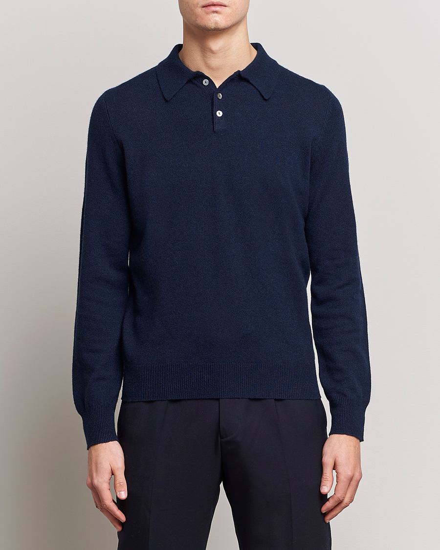 Heren | People's Republic of Cashmere | People's Republic of Cashmere | Cashmere Long Sleeve Polo Navy