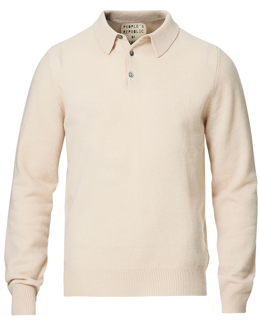 Heren | Truien | People's Republic of Cashmere | Cashmere Long Sleeve Polo Cream