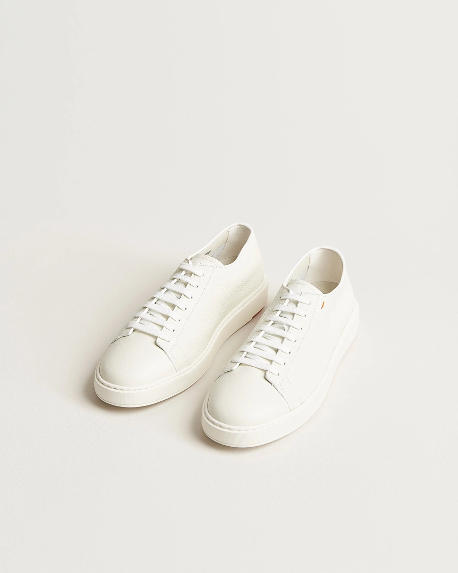 Heren |  | Santoni | Low Top Grain Leather Sneaker White Calf