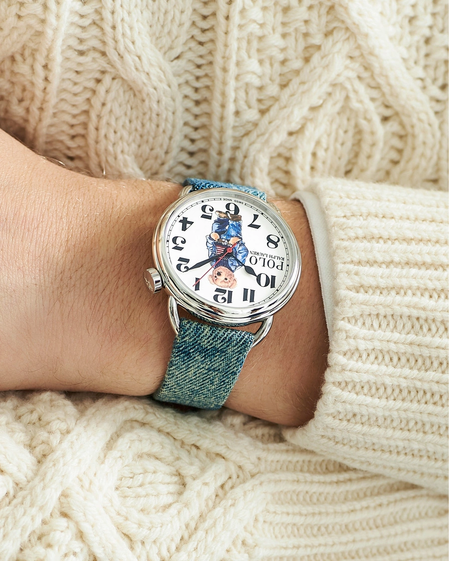 Heren | Horloges | Polo Ralph Lauren | 42mm Automatic Denim Flag Bear Steel With White Dial