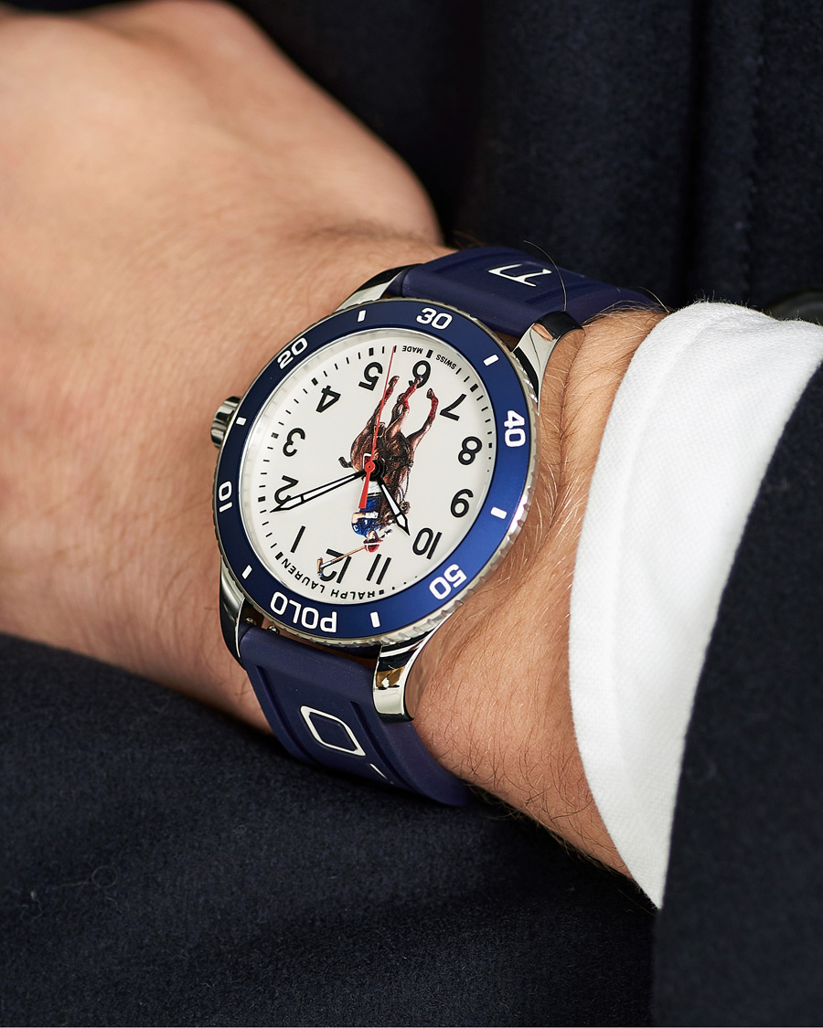 Heren | Polo Ralph Lauren 42mm Automatic Pony Player White Dial/Blue Bezel | Polo Ralph Lauren | 42mm Automatic Pony Player White Dial/Blue Bezel