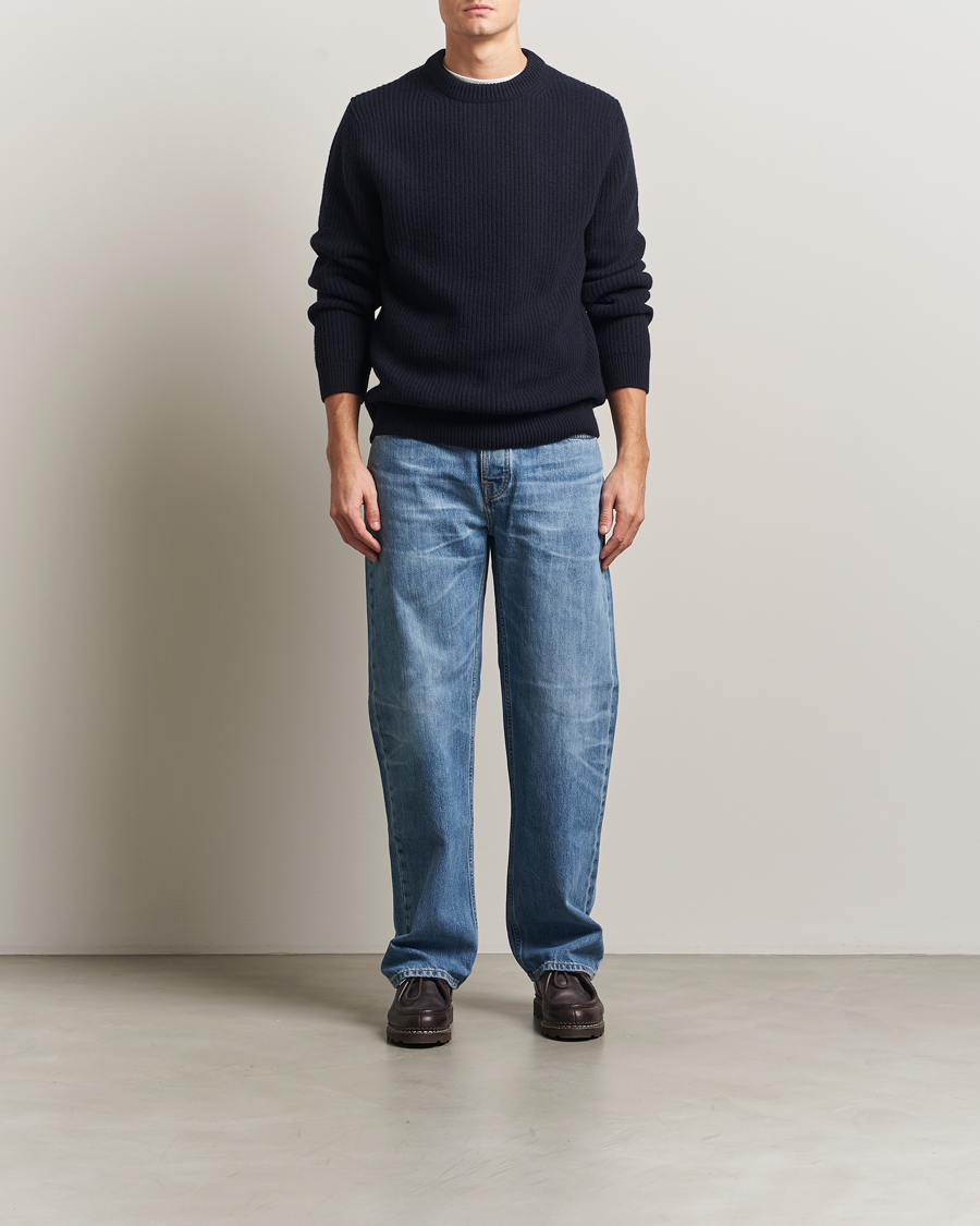 Heren | Truien | Nudie Jeans | August Wool Rib Knitted Sweater Navy