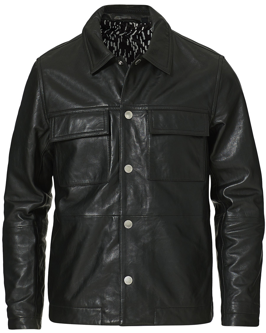 Heren | Overhemden | J.Lindeberg | Lenox Lambsnappa Leather Overshirt Black
