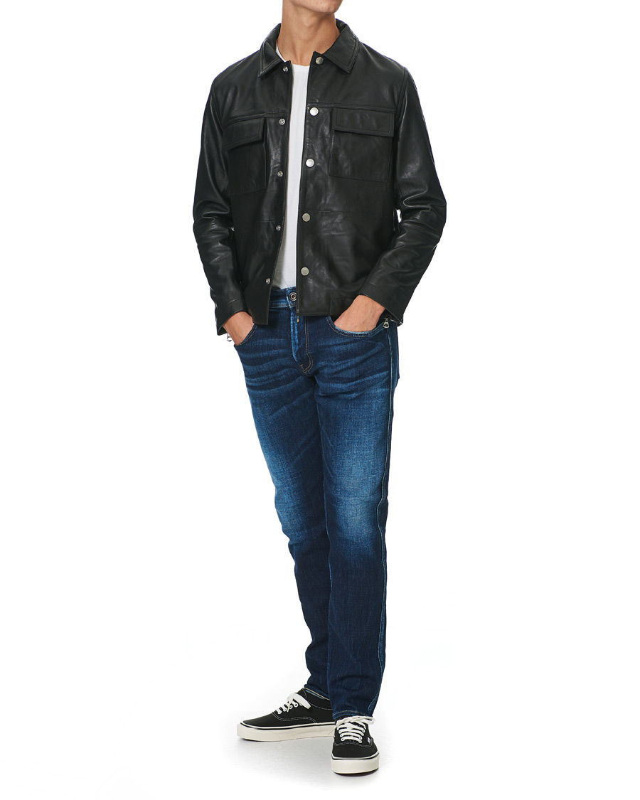 Heren | Overhemden | J.Lindeberg | Lenox Lambsnappa Leather Overshirt Black