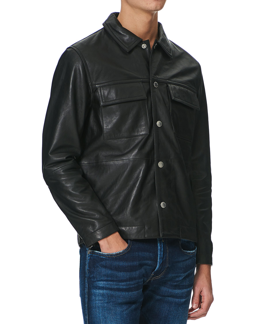 Heren | Overhemden | J.Lindeberg | Lenox Lambsnappa Leather Overshirt Black