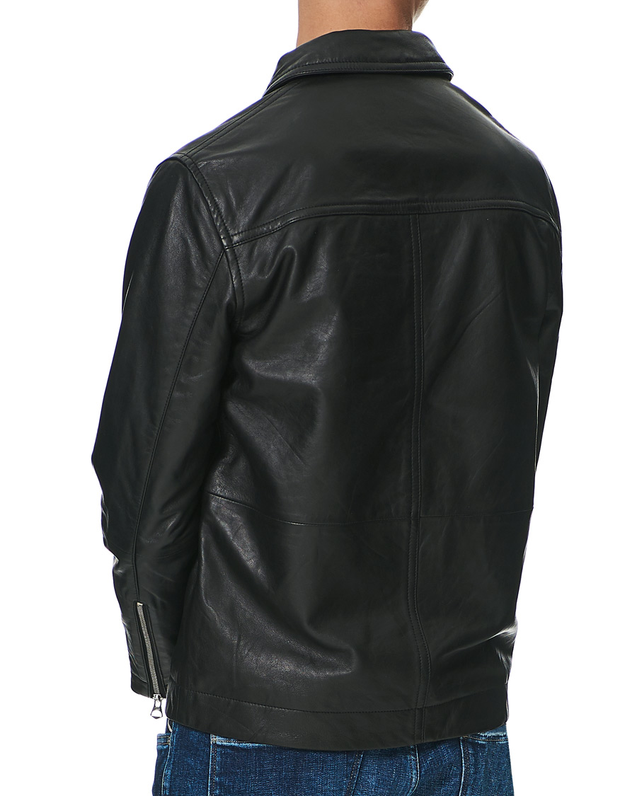 Heren | Overhemden | J.Lindeberg | Lenox Lambsnappa Leather Overshirt Black