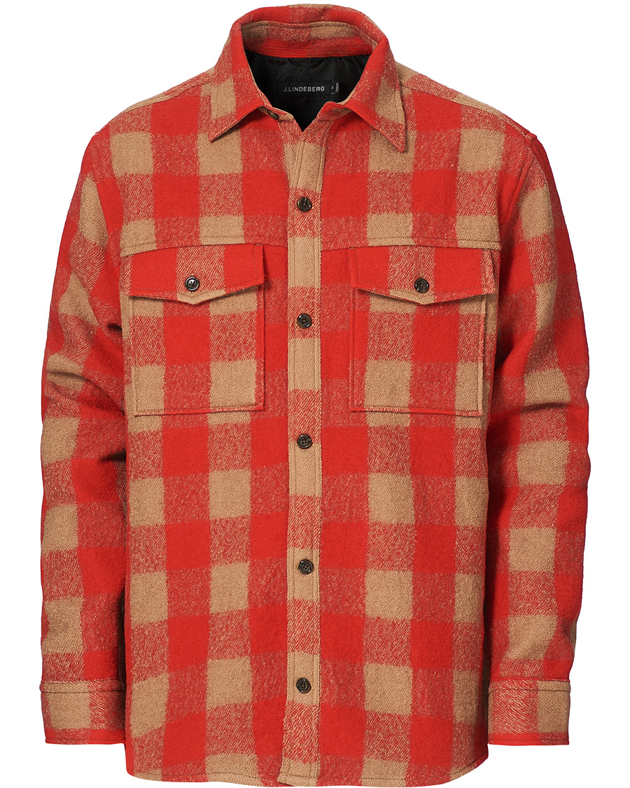 Heren | Overhemden | J.Lindeberg | Gingham Wool Loose Fit Overshirt Red Bell