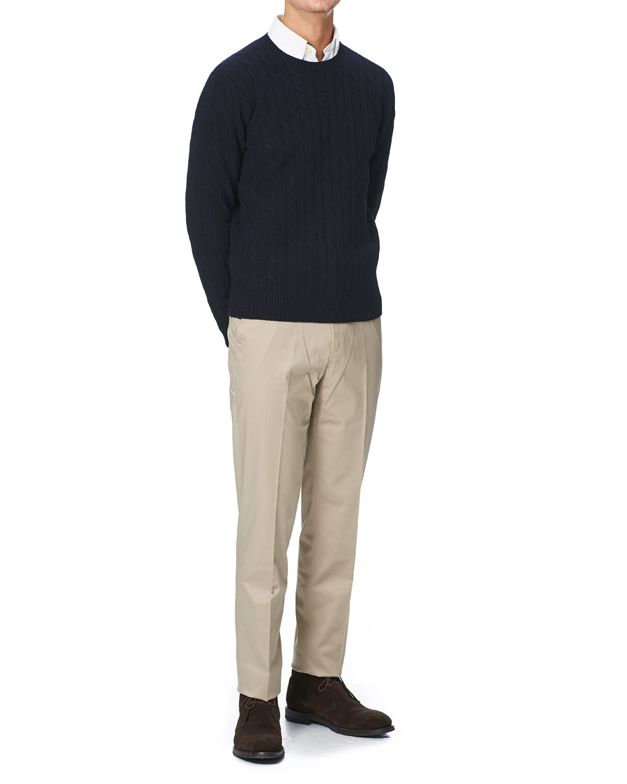 Heren | Truien | Brooks Brothers | Lambswool Cable Crew Neck Navy
